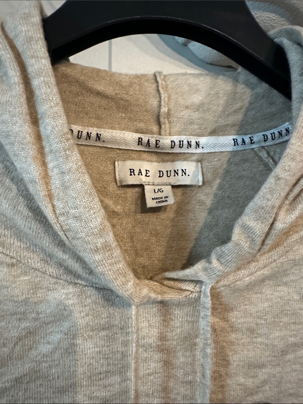Rae Dunn cream-colored lightweight hoodie featuring signature "LOVE” words. - Picture 3 of 4